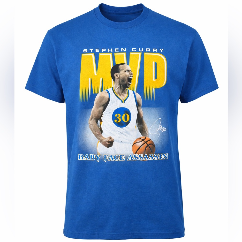 Stephen Curry "Baby Face Assassin" #30 MVP Graphic T-Shirt Blue Men's Large